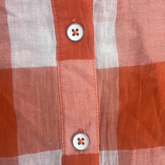 Maeve, small, orange and ivory, checked short sleeve, button-down blouse - Picture 3 of 6